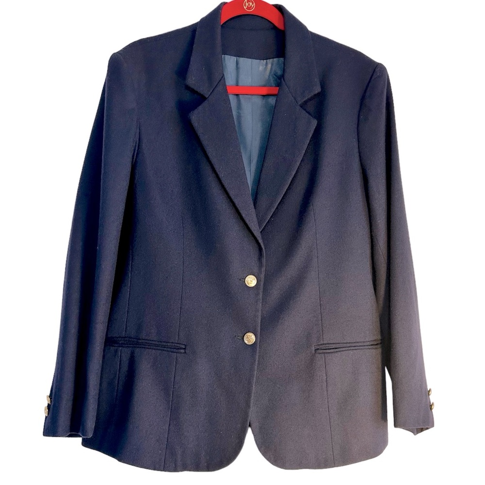 Stephen Douglas Ltd Vintage 100% Wool Blazer Sz 14 Navy Blue Classic Jacket